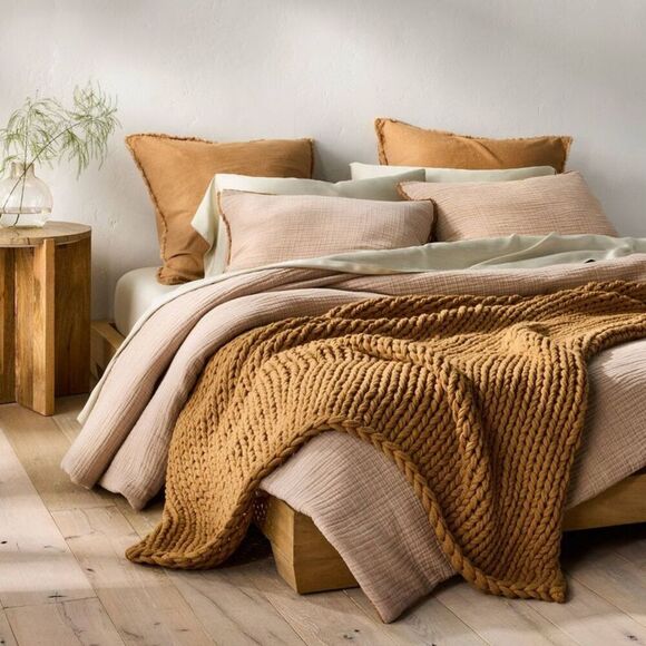 Open Box - Casaluna - Euro Heavyweight Linen Blend Comforter Sham Warm B Brown - Picture 2 of 4